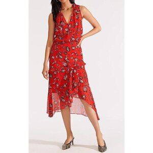 VERONICA BEARD Corsica Silk Ruffled Sleeveless Midi Dress Red Floral Size 4